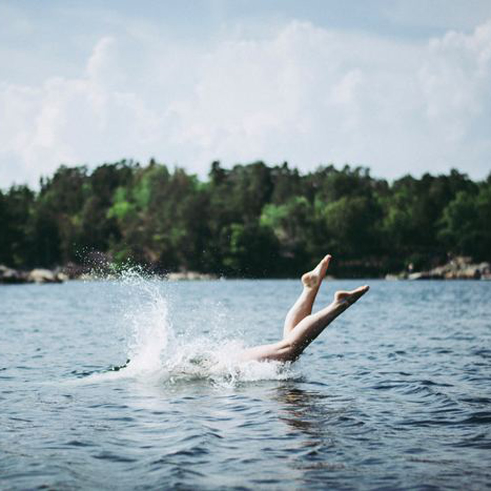 Diving into a lake